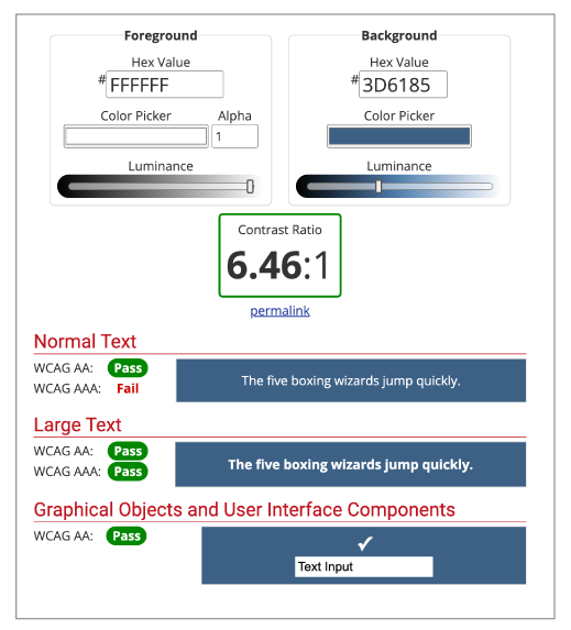 Screen capture of WebAim Color Contrast Checker